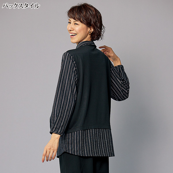 ストライプシャツ重ね着風チュニック | 京都通販ミセスのファッション