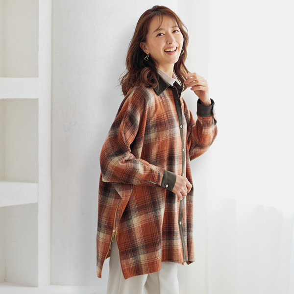 チェック柄脇ファスナーシャツ | 京都通販ミセスのファッション館・本店
