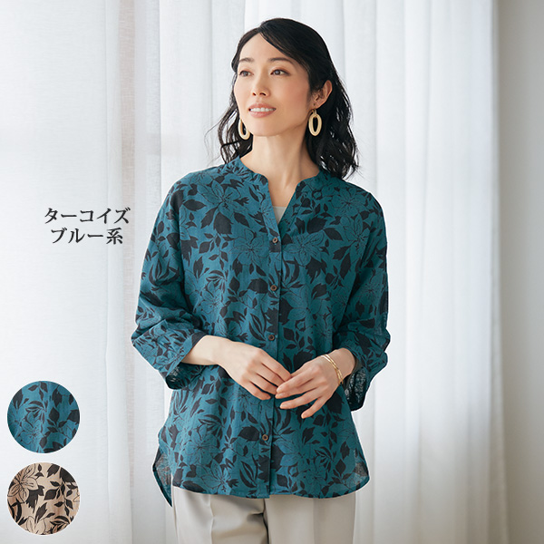 綿麻ボイル単色プリントブラウス | 京都通販ミセスのファッション館・本店