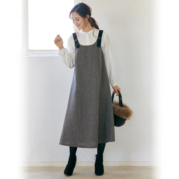 肩ベルトツイードジャンパードレス◎ | 京都通販ミセスのファッション