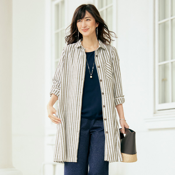綿麻ストライプシャツジャケット◎ | 京都通販ミセスのファッション館