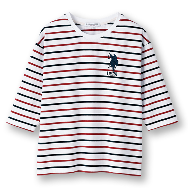 ポロ アッスン ゆったりボーダー七分袖プルオーバー U.S.POLO ASSN